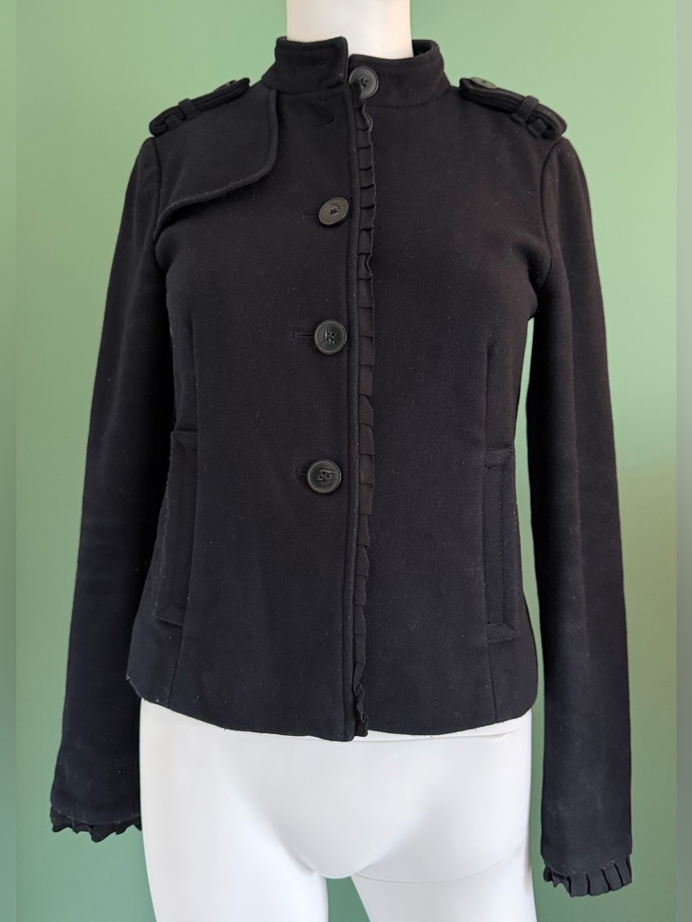 GAP Vintage Wool Military Canvas Ruffle Trim Jacket